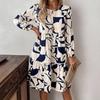 2026 European and American Women's Clothing Explosive New Mid-skirt Printed Round Neck Long-sleeved Commuter Dress