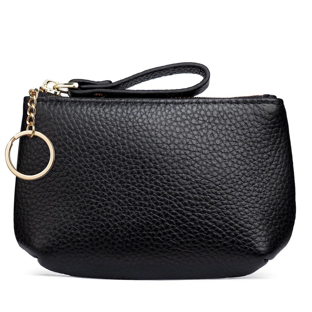 Women's Genuine Leather Coin & Key Purse - Cowhide Zipper Wallet
