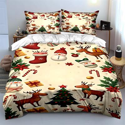 Christmas Theme Bedding Set with Reindeer Bedding Set (1 Duvet Cover, 2 Pillowcases, Duvet Not Included)