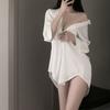 Sexy satin silky feel boyfriend style sexy underwear pure lust style loungewear white shirt slim fit slim shirt