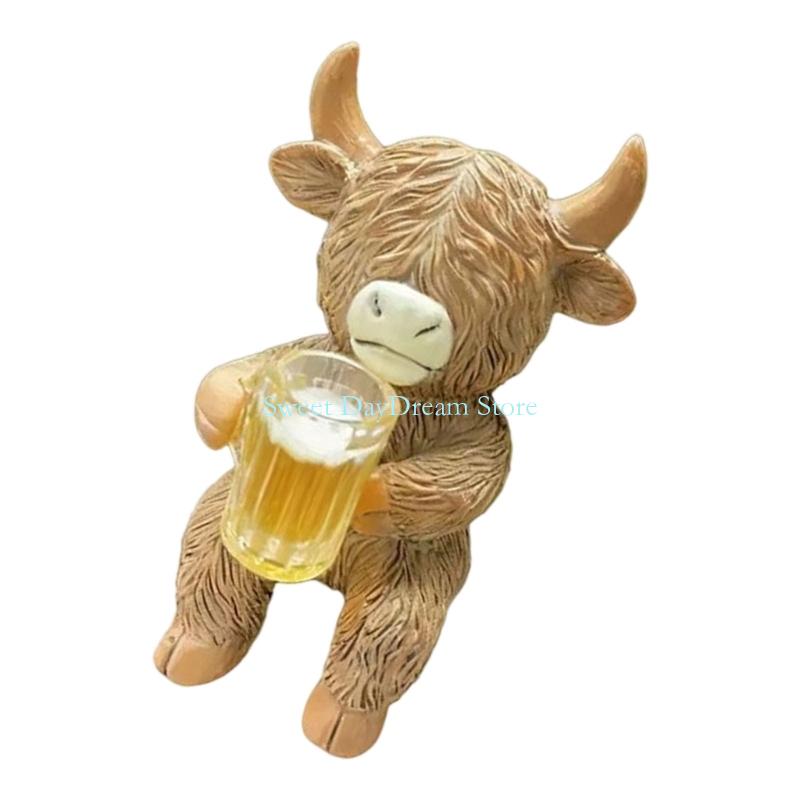 Y88C Cartoon High Land Cow Miniature Planter Huggers Flower Pot Hanging Figurine for Garden Balconies and Patios Resin Ornament