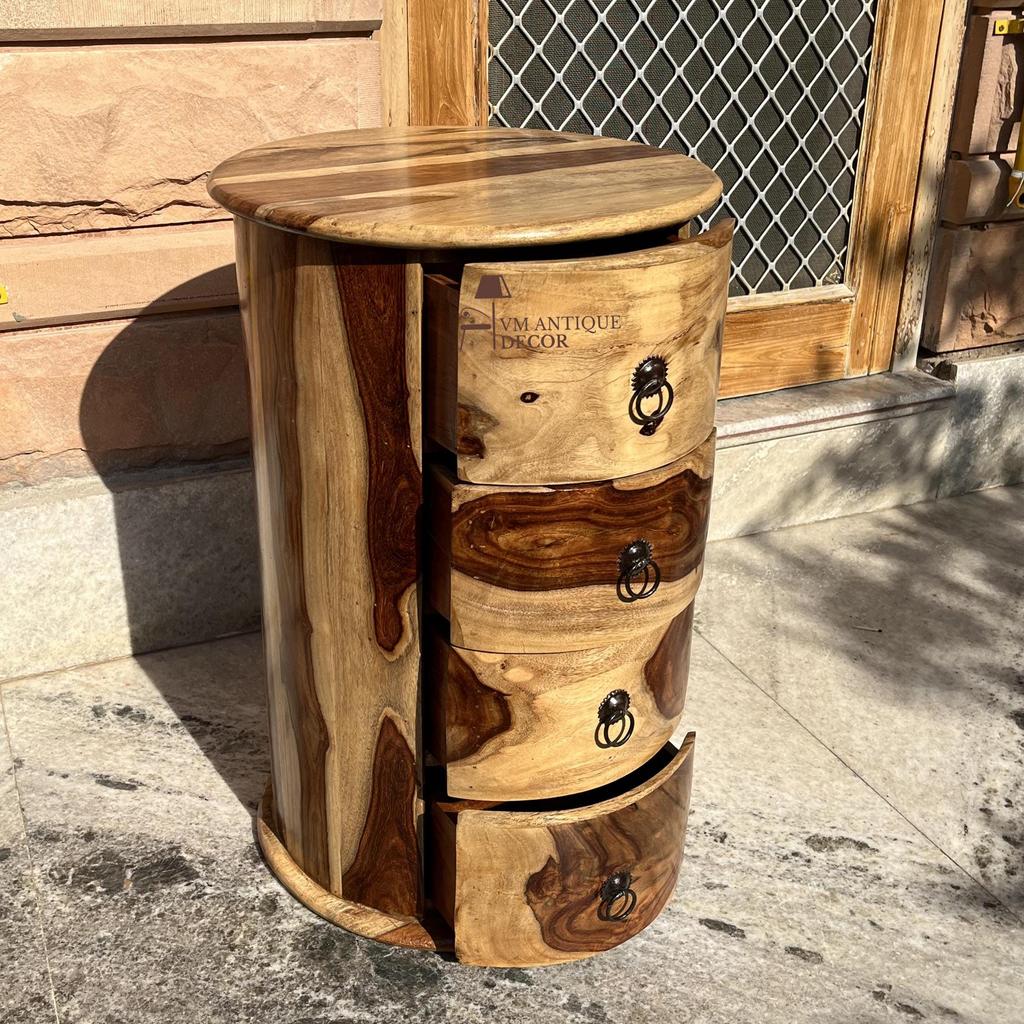 Wooden Round Nightstand | Solid Wood 3-Drawer Side Table, Wooden Chest of Drawer-Storage Desk Solid Wood Cupboard | Unique Drawer Dressers