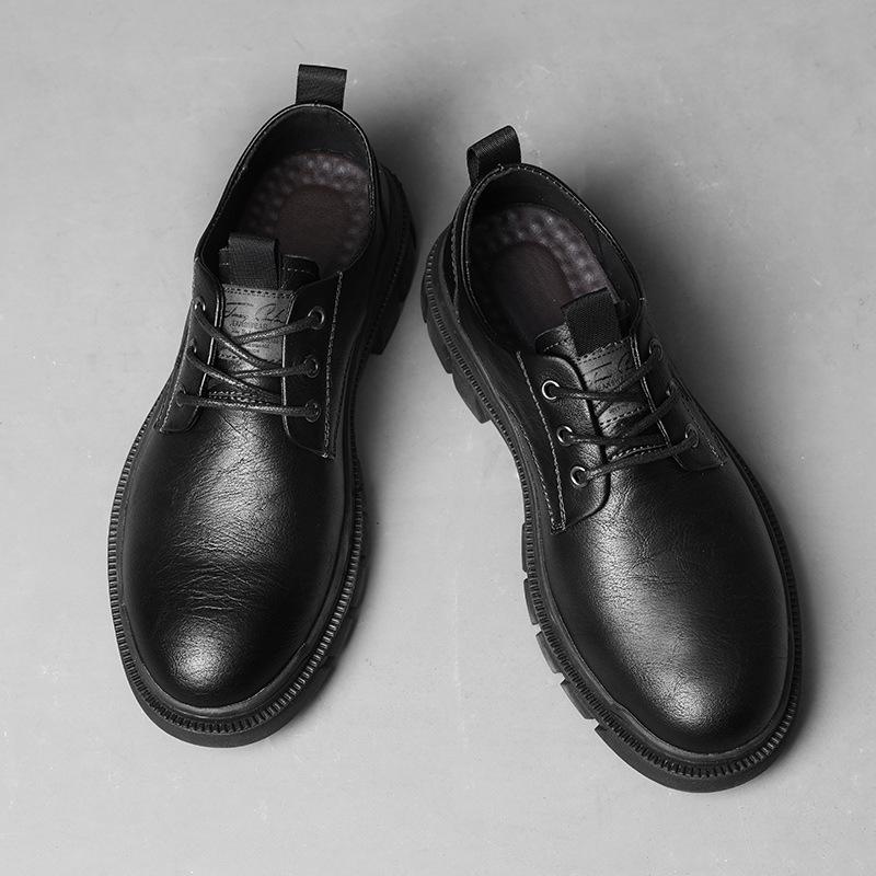 

Autumn men s casual leather shoes big head shoes British tooling shoes Korean version trendy black small leather shoes shallow mouth trendy shoes 44 чёрный