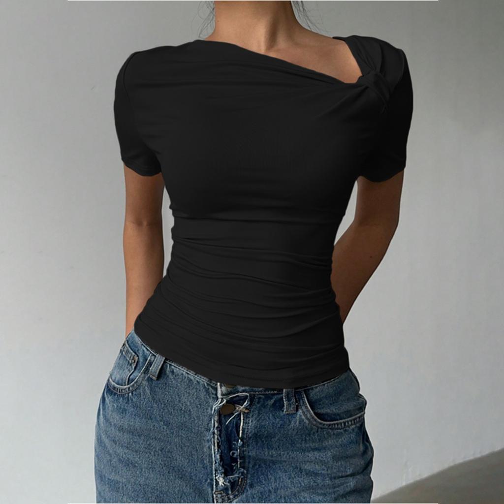 Women's Fashionable Casual Versatile Off-shoulder Pullover Top, Sexy Summer Slim Waist New T-shirt Short Sleeve Top