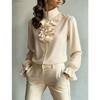 Spring and Autumn New Temperament Commuting Loose Stand-up Collar Solid Color Ruffle Edge Women's Shirt