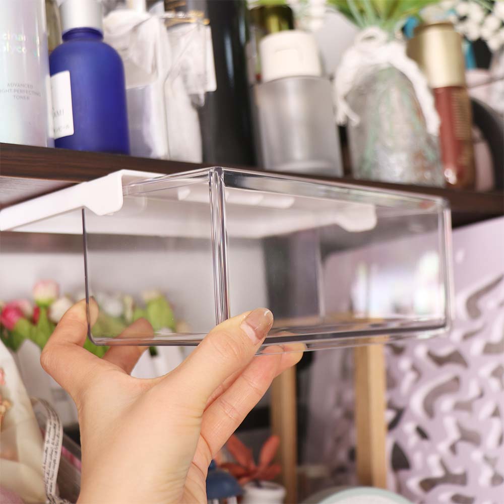 Plastic Under Desk Drawer Organizer Self Adhesive Makeup Storage Container  Under Mirror Cabinet