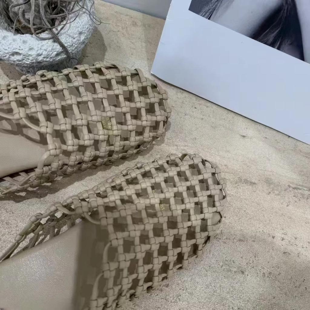 Sheepskin version~ hand-woven mesh breathable hollow fishing net flat bottom bag head half slippers women's summer wear Muller shoes