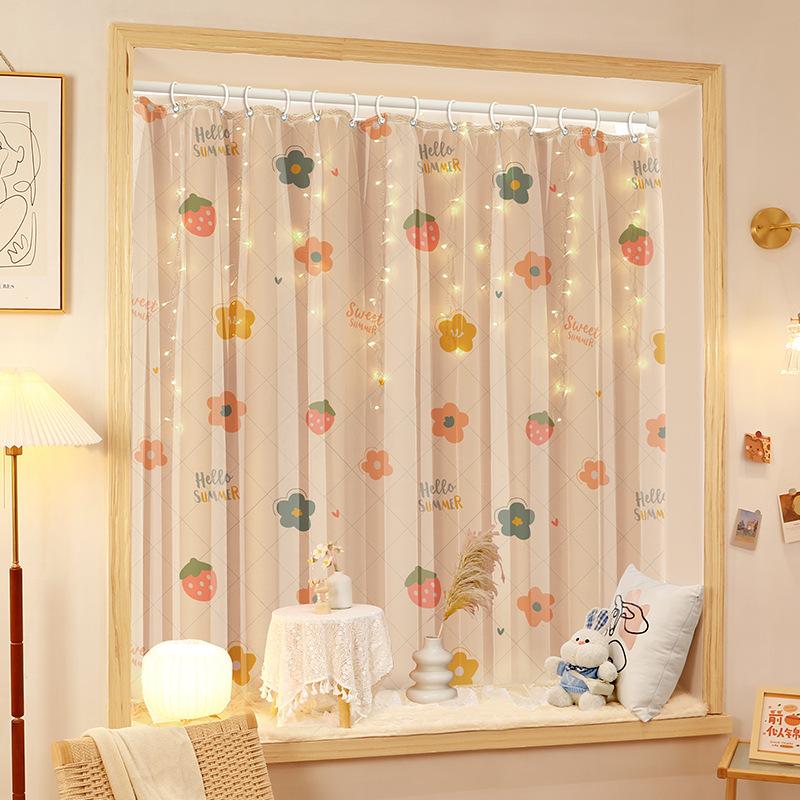 No Punching Ring Type Punching Blackout Curtains Dormitory Bedroom Bay Window Kitchen Opaque Gauze Curtain Finished Product
