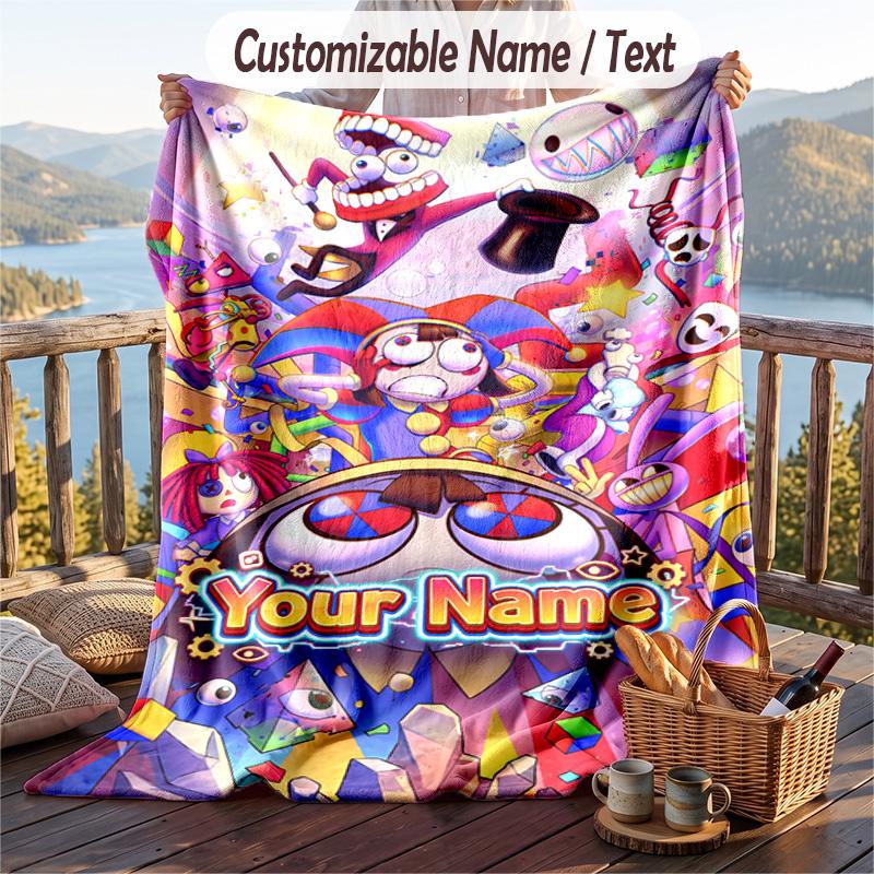 The Amazing Digital Circus Flannel Blanket, Personalized Custom Name Text, Soft Warm Plush Throw Blanket For Gift