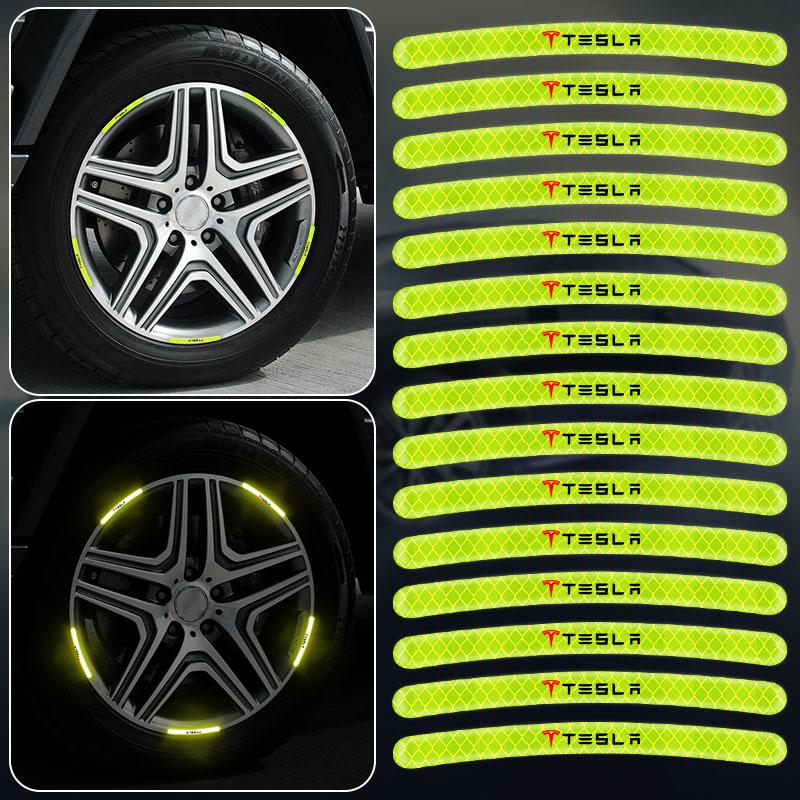 Car Wheel Hub Reflective Stickers Tire Rim Luminous Accessories For Tesla Model 3 Model X S 2016-2020 Decals TM3 TMX TMS Decal