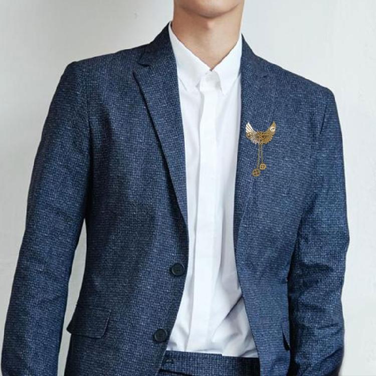 Steampunk Großer Zahnrad-Brosche Mechanische Schal Revers-Pin Flügel Kette Fünfecke Brustnadel für Frauen Mädchen Männer