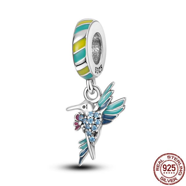 925 Prata Flamingo Pavão Coruja Pinguim Pássaros Desenhos Animados Moda Talão Encantos Pulseira Mulheres Jóias DIY