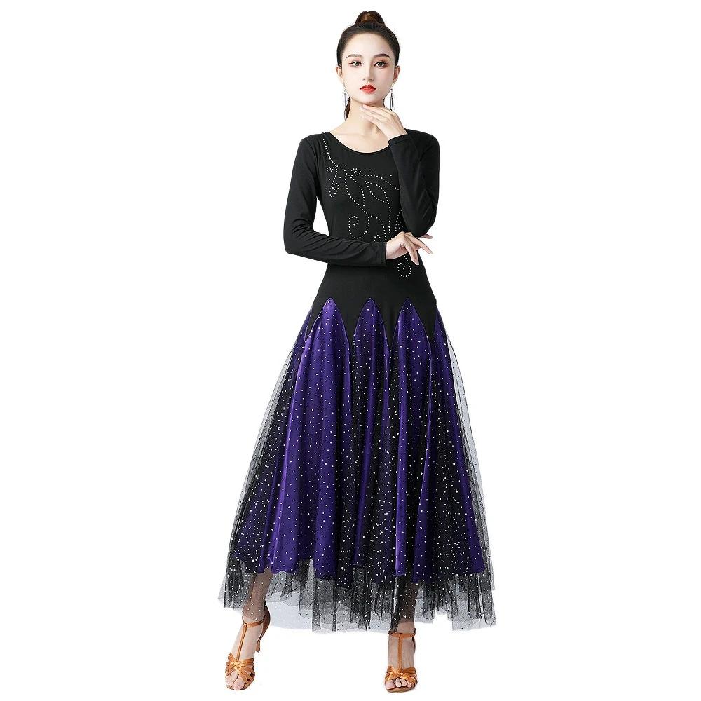 Women's Ballroom Dance Performance Dress Long-Sleeved Tango and Waltz Dress