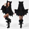 Fantasia de Morcego Halloween Feminina Capa com Asas de Morcego Preta com Capuz Poncho Cosplay Gótico com Orelhas Peludas para Festa