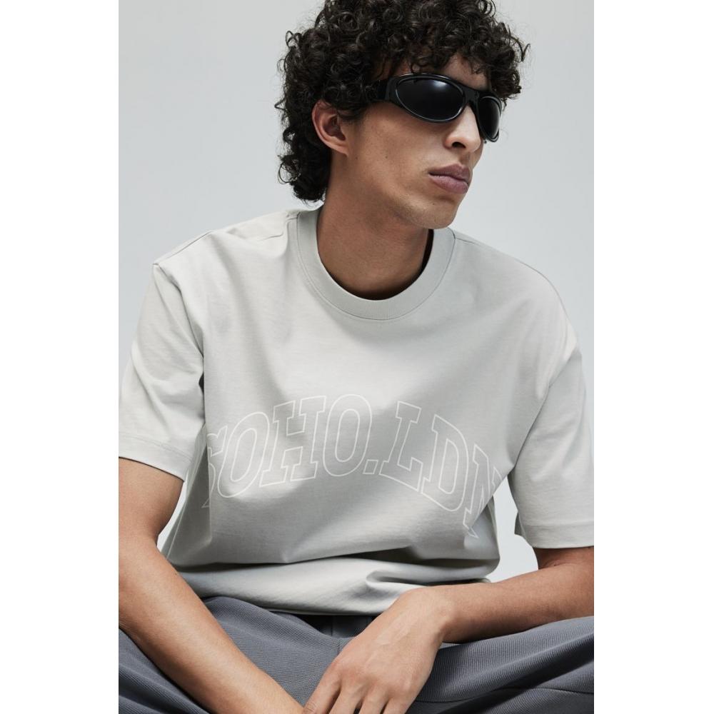 H M Loose FiT PrinTed T sHirT ligHT Gray soHo Ldn