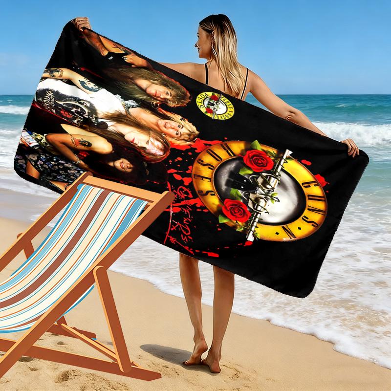 Guns&Roses Print Beach Towel, Large Soft Quick Dry Towel for Beach Camping Swimming