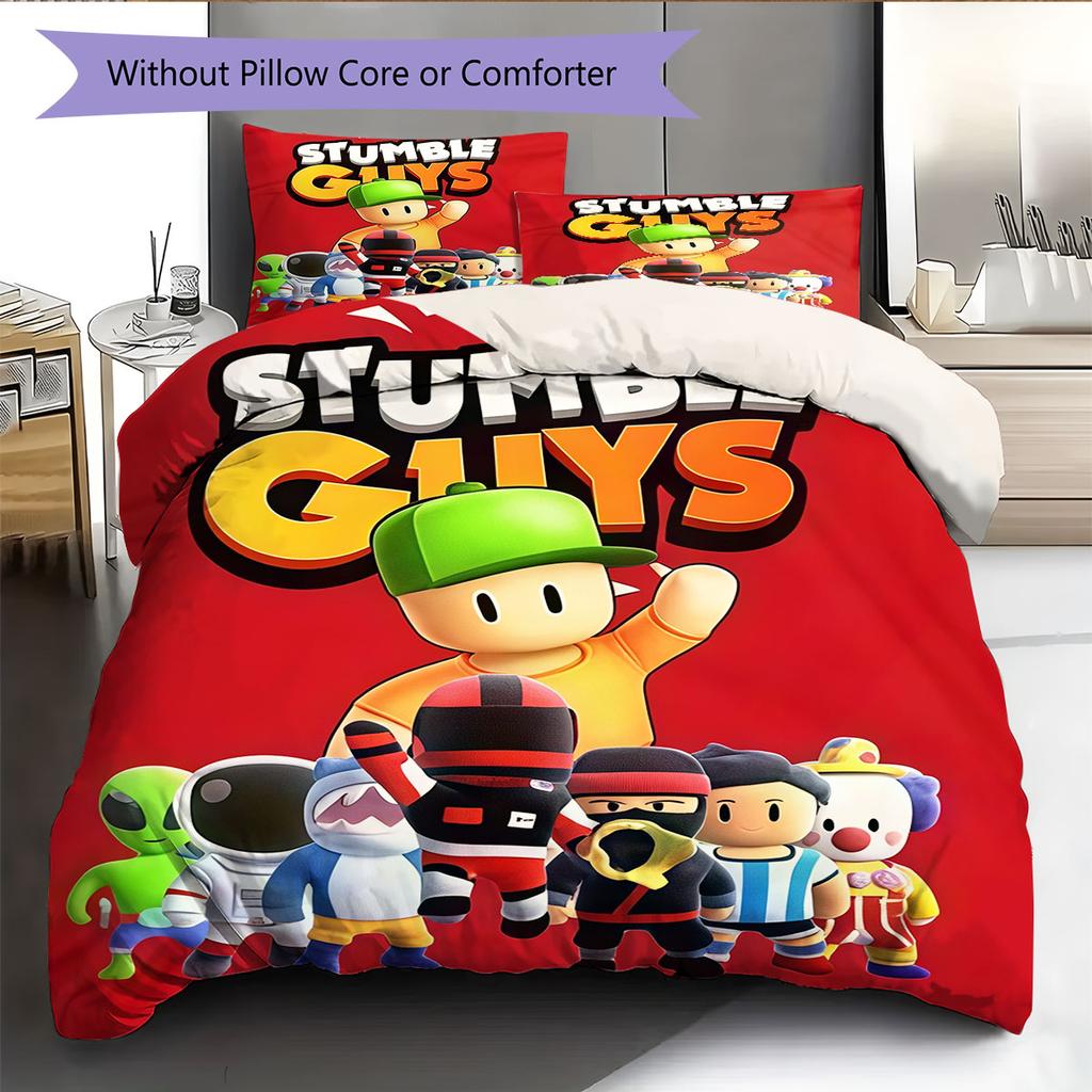 Stumble Guys Leap Bedding Quilt Set Quilt Cover Pillowcase Home Decoration Birthday Gift (1 * Duvet Cover + 2 * Pillowcase, Without Core)