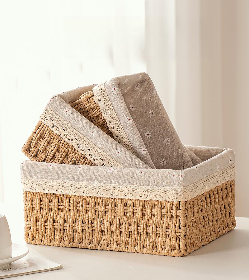 Desktop Woven Storage Basket Home Living Room Miscellaneous Storage Box Snack and Toy Storage Basket Desktop Ornament