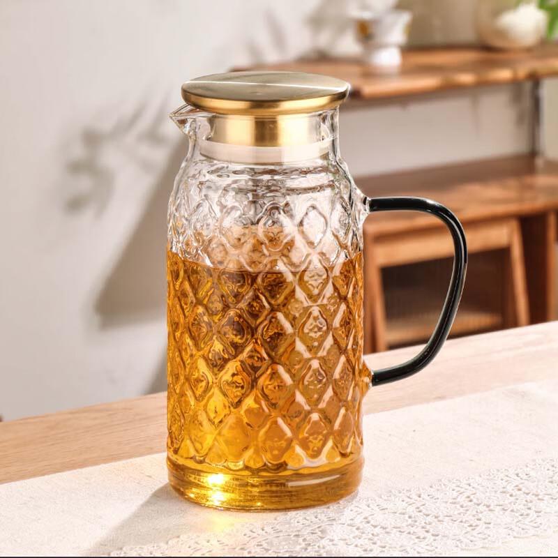 Chinese Retro Begonia Flower Glass Water Kettle, 1.5L