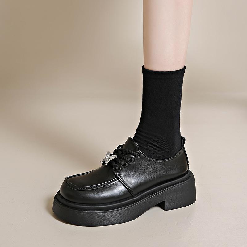 British Style JK Uniform Small Leather Shoes Women Spring and Autumn New Metal Butterfly Platform Women