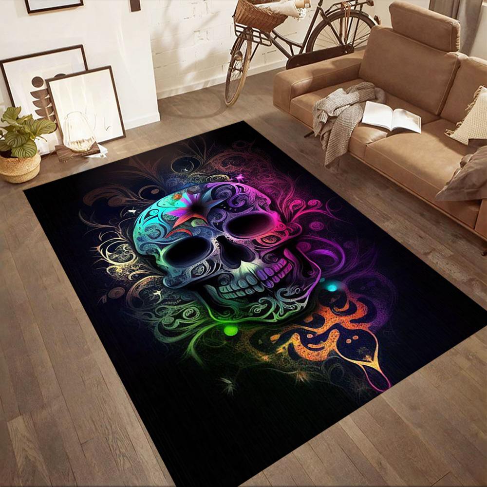 Colorful Skull Artwork Floor Mats for Living Room, Bedroom and Room Decoration Are Suitable for Gifts.