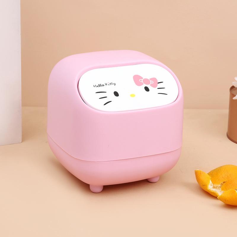 Desktop Trash Can with Quiet Close Lid Cute Character Design,Compact Plastic Bin for Home Office Kitchen Bathroom, Pastel Colors,Light Blue,Pink,Red
