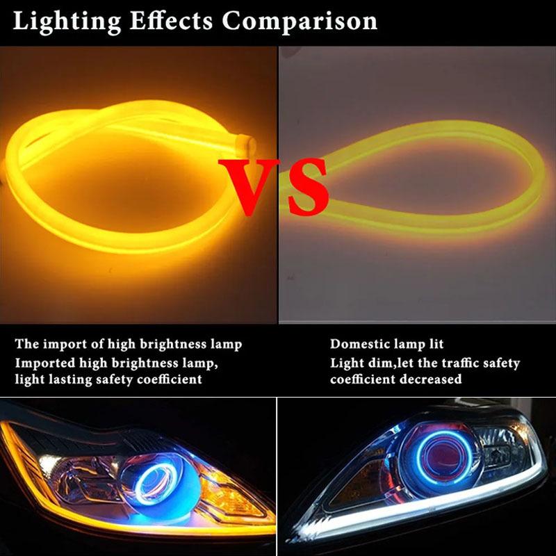 2PCS DRL LED Car Daytime Running Light 30CM 45CM 60CM Universal Waterproof Flowing Flexible White Turn Yellow Turn Signal Lamp