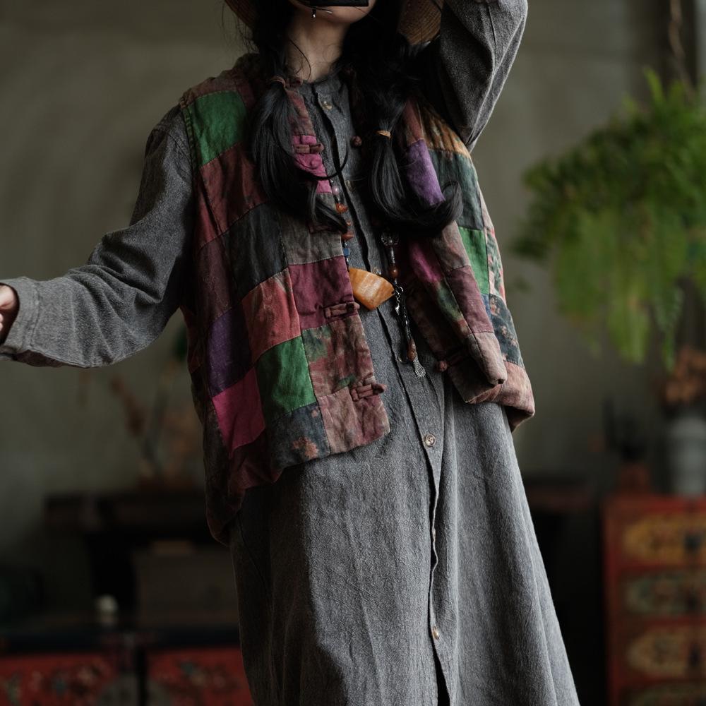 Women's Original Beggar Style Washed Cotton Vest with Flower Patchwork - New Chinese Niche Design