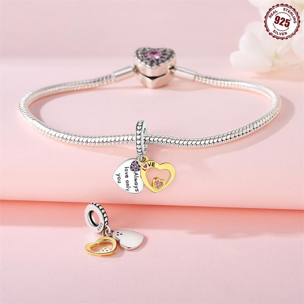 Beads Copper Charms Original Hollowed-Out Heart Pendant Beads Fit Bracelet Jewelry Diy Women Fine Gift Accessory