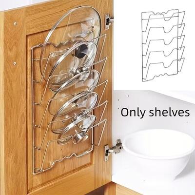 Multifunctional Kitchen Pot and Lid Rack Wall-mounted Storage Rack Cutting Board Storage Rack Silver