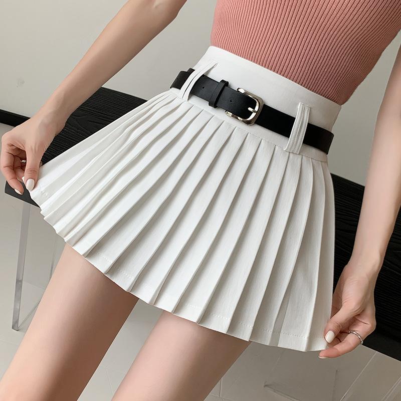 Sommer Neu Weiß Kurzer Rock Hose Hohe Taille Faltenrock Vielseitig und Dünn A-Wort Kurzer Rock