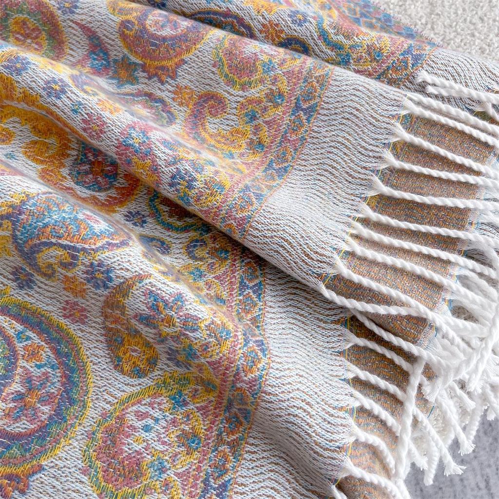 Scarf Women'S Spring And Autumn Retro Versatile Cashew Nut Jacquard Ethnic Style Scarf Long Fringed Travel Shawl