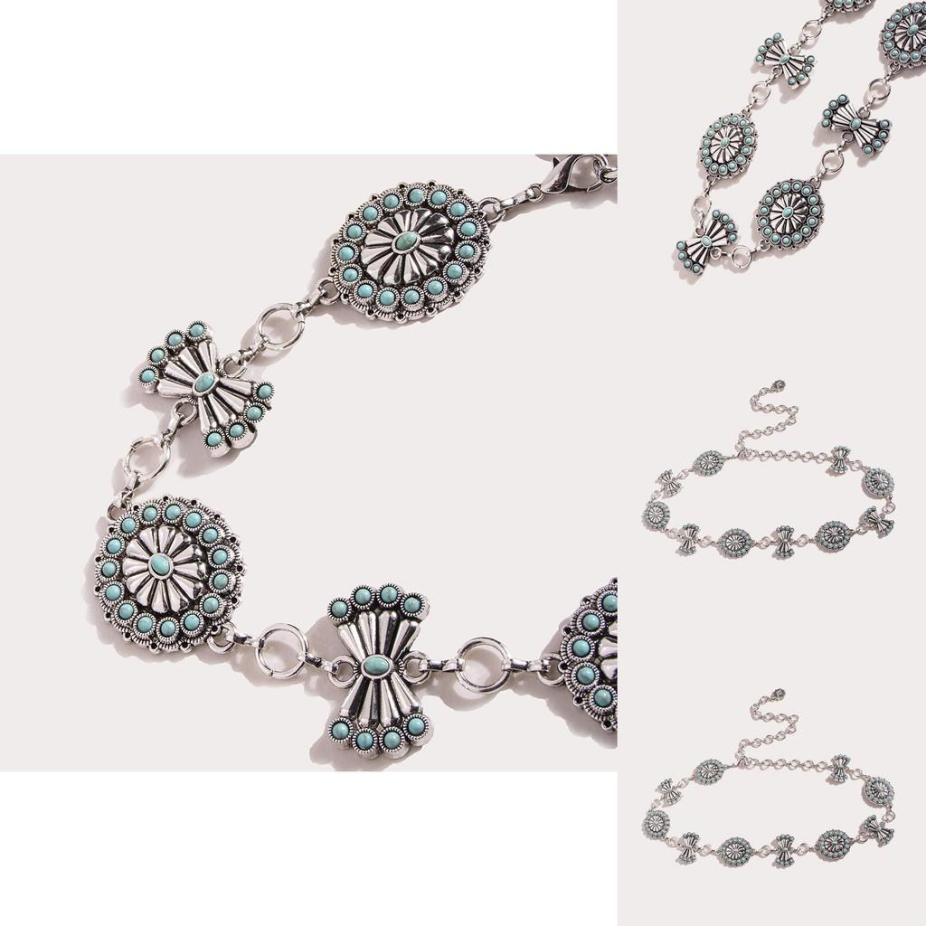 Womens Metal Waist Chain With Turquoise Inlays For Palace Style Jewelry And Special Occasions