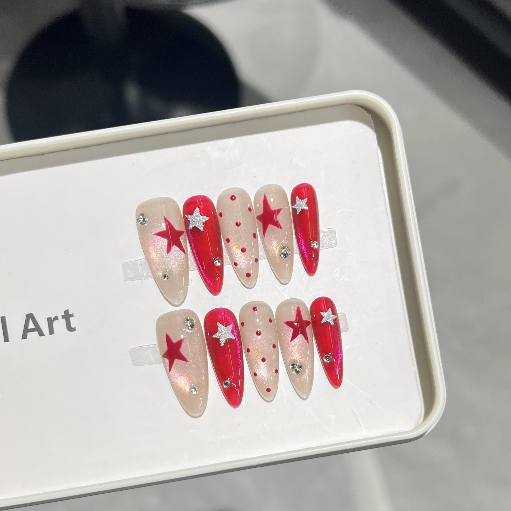 

Ручная работа Броня Высококлассный Расписанный вручную Звездный маникюр Нежный нюдовый цвет Светоотражающий Кошачий глаз в горошек Броня Large L