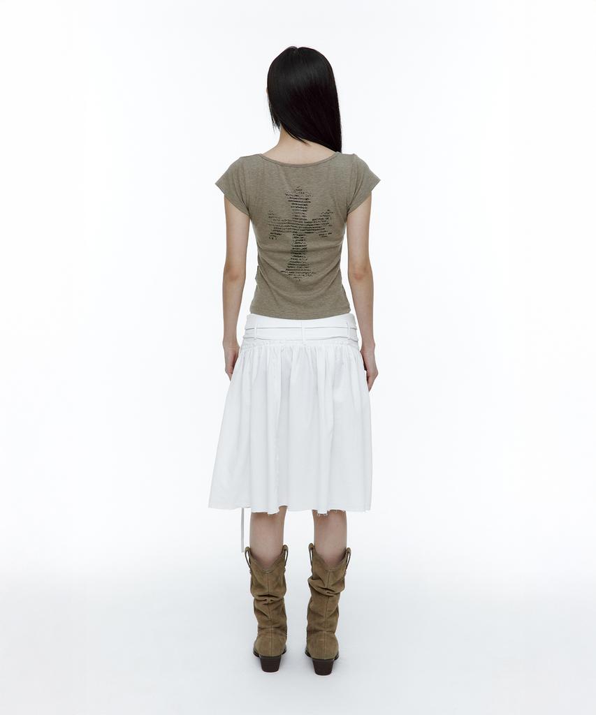 Rough Neck Out-Pocket Pleated Skirt White