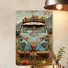 Vintage Floral Bus Metal Tin Sign, Iron Wall Decor for Gym, Cafe, Garage, Restaurant, Home, Bedroom - Indoor & Outdoor Retro Flo