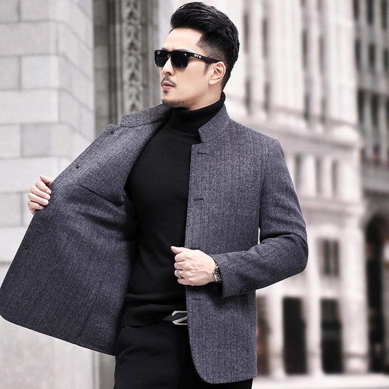 Men's Fashionable Double-Sided Wool Coat - 2025 Winter Stand Collar for Middle-Aged