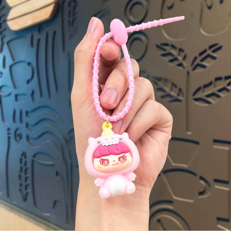 Flocked Trendy Sitting Girl Doll Keychain Ornament Single OPP Bag