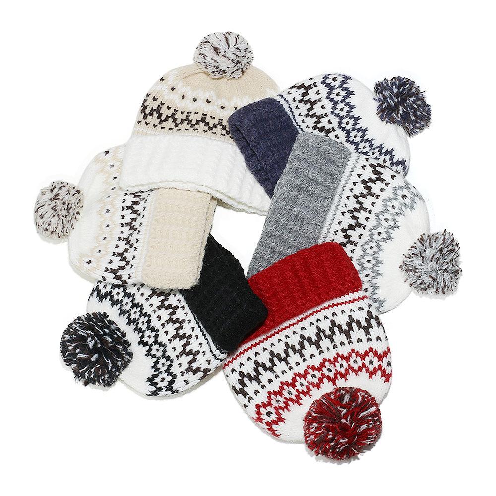 2025 autumn and winter new fair island bohemian geometric rhombus jacquard knitted hat big head circumference wool hat women