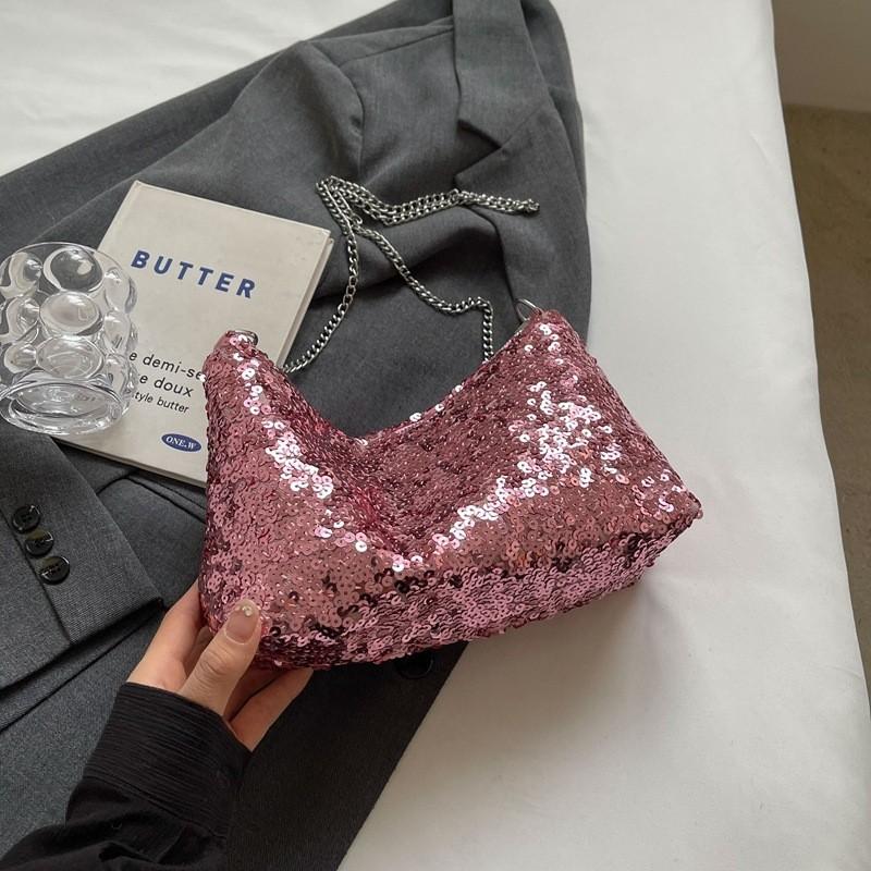 

Chic Chain Shoulder Bag Women s 2024 New Spring Summer Versatile Single Shoulder Crossbody Bag High-end Sequins рожевий