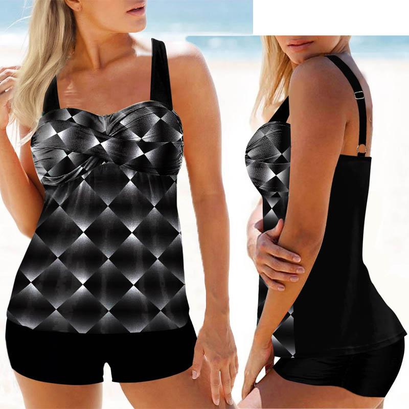 2024 Sexy Print Two Piece New Swimsuit Tankini Large Size Swimwear Women Flower Vintage Bodysuit Swim Beachwear Bathing Suit