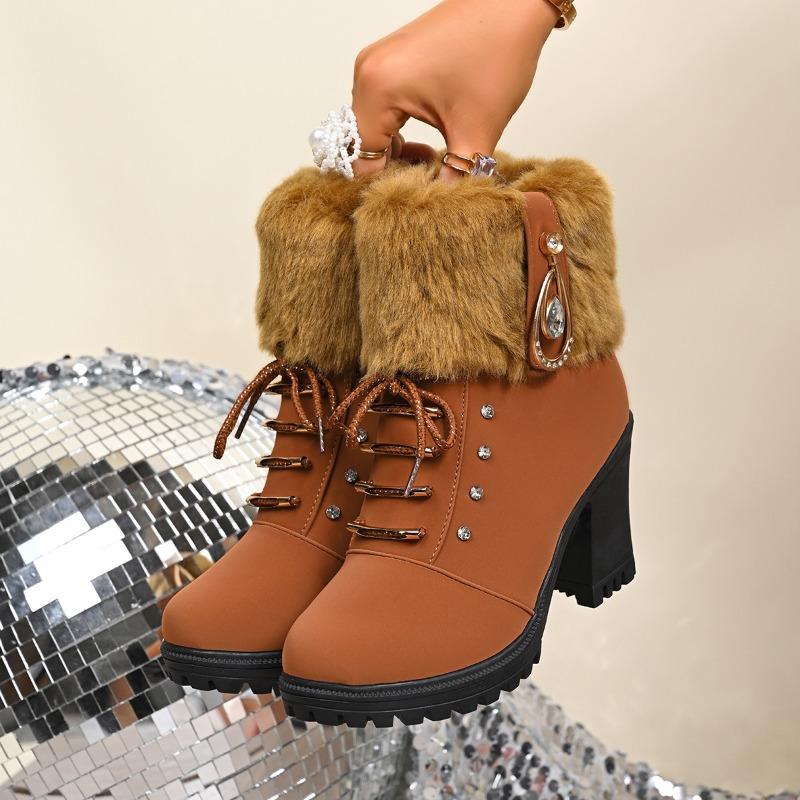 Winter Womens Boots 2025 New Winter High Heels Boots Plush Warm Winter Boots for Women High Heel Platform Ankle Boot Botas Mujer