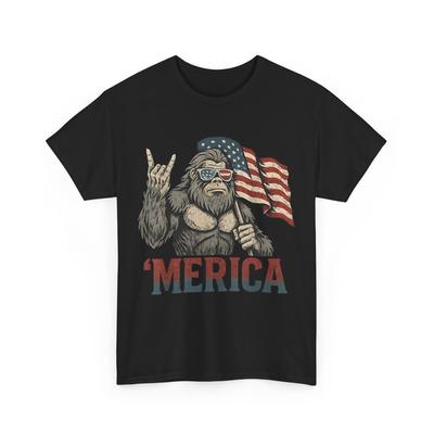 Bigfoot Merica Rock Koszulka Patriotyczna USA 4 lipca z flagą amerykańską