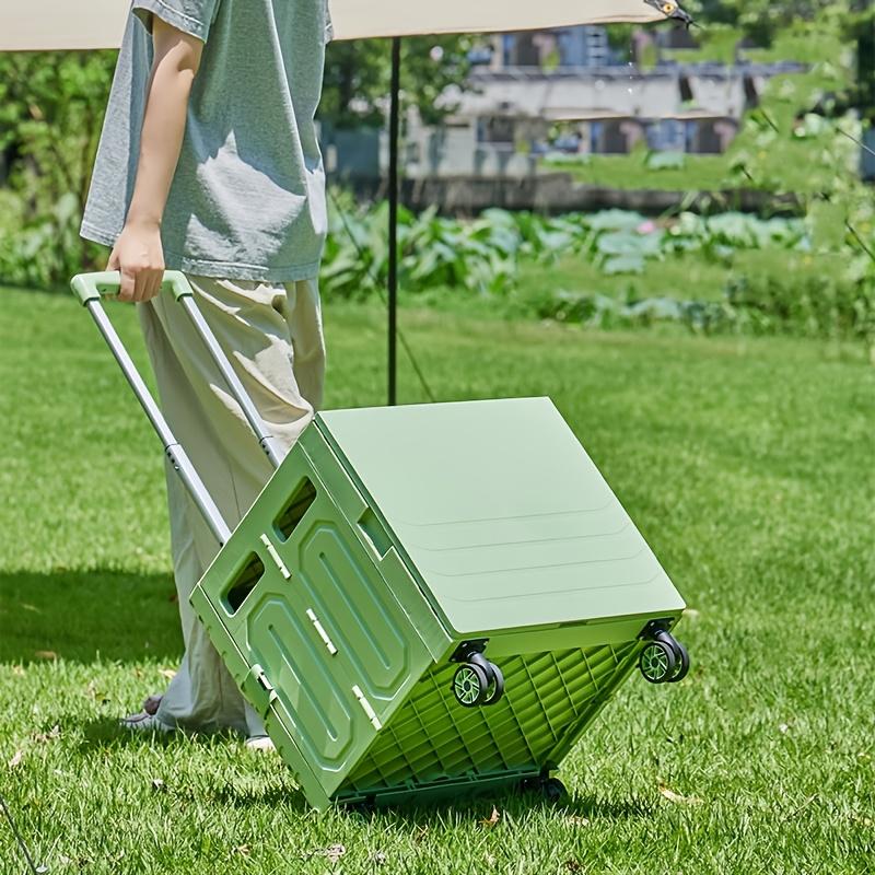 Outdoor Camping Versatile Folding Shopping Cart with Lid Table Durable PP Material Wheels for Easy Mobility Grocery Storage Box