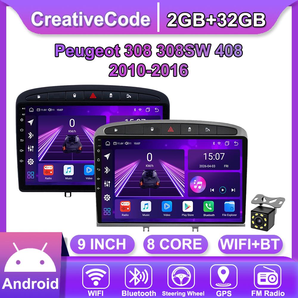 Android Car-Play Car Radio For Peugeot 308 308SW 408 2010-2016 Multimedia Player Head Unit Stereo GPS Navigation BT WIFI,8 CORE ,2+32GB