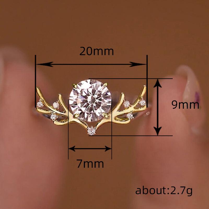 Cao Shi Exquisite Antler Zircon Ring & Light Luxury Trendy Earrings for Women - Christmas Style