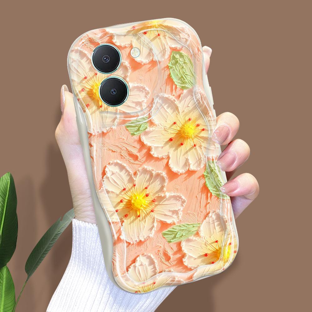 

Милый мультяшный узор, кремовая текстура, мягкий силиконовый чехол с волнистыми краями, чехол для телефона для Vivo Vivo Y12S 2021 белый