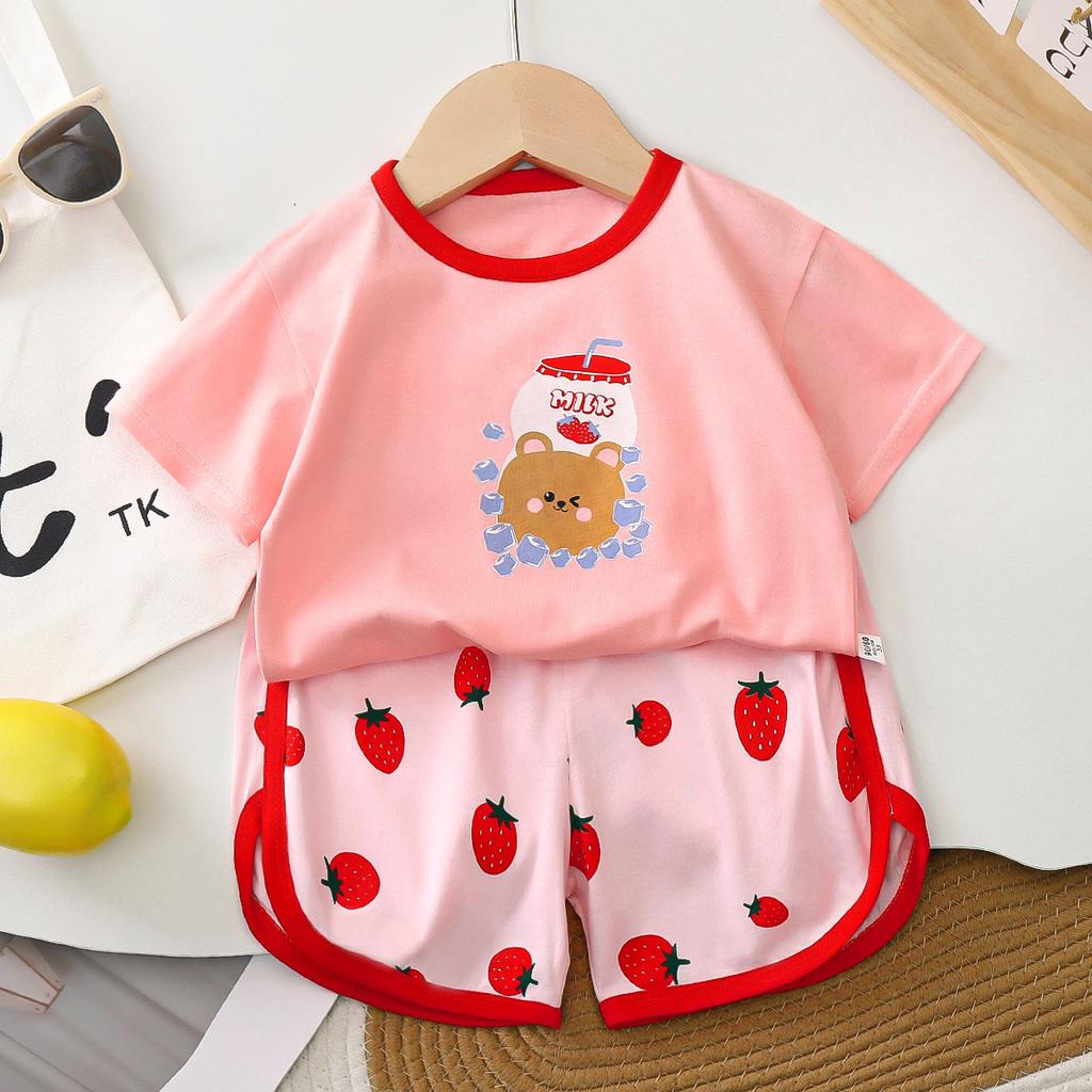 Children's Short Sleeved Set Summer Boys' T-shirt Baby Summer Outfit Korean Girls' Two-piece Set