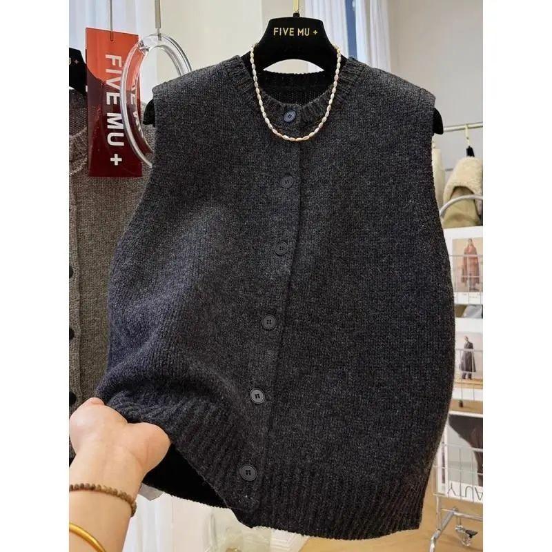 Pulovere Femei Veste Casual Largi Bază Uni Butoni Tricotaje Fără Mâneci Femei Jos Pulover Vintage Simplu Simplu Maiouri