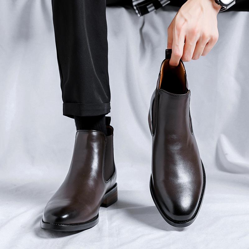 Invisible Inner Heightening Leather Shoes Martin Boots Cotton Business Dress Wedding Groom Chelsea Boots